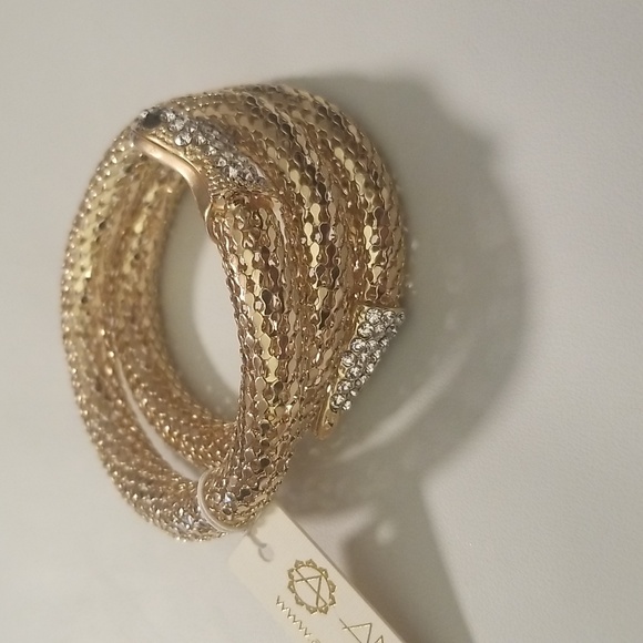 Women's Amrita Singh Bracelet; Goldtone Rhinestones and Simulated Onyx Stones - Picture 3 of 9